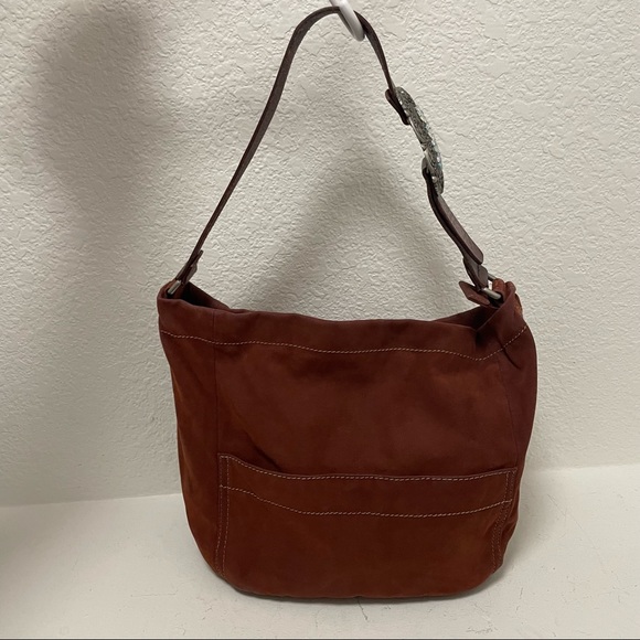 FOSSIL •Brushed Canvas/Wide Leather Strap Shoulder Bag with Rhinestone Buckle - Picture 5 of 12